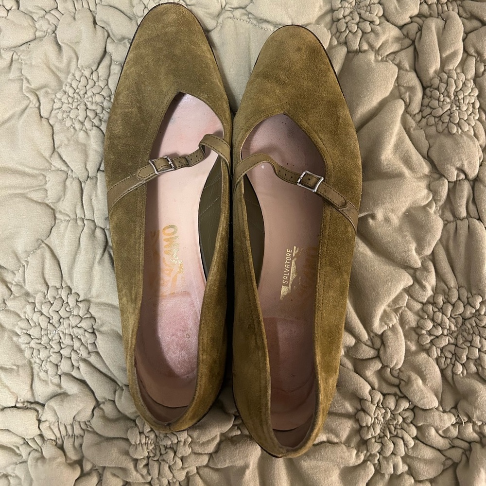 Vintage Salvatore Ferragamo Green Suede Shoes